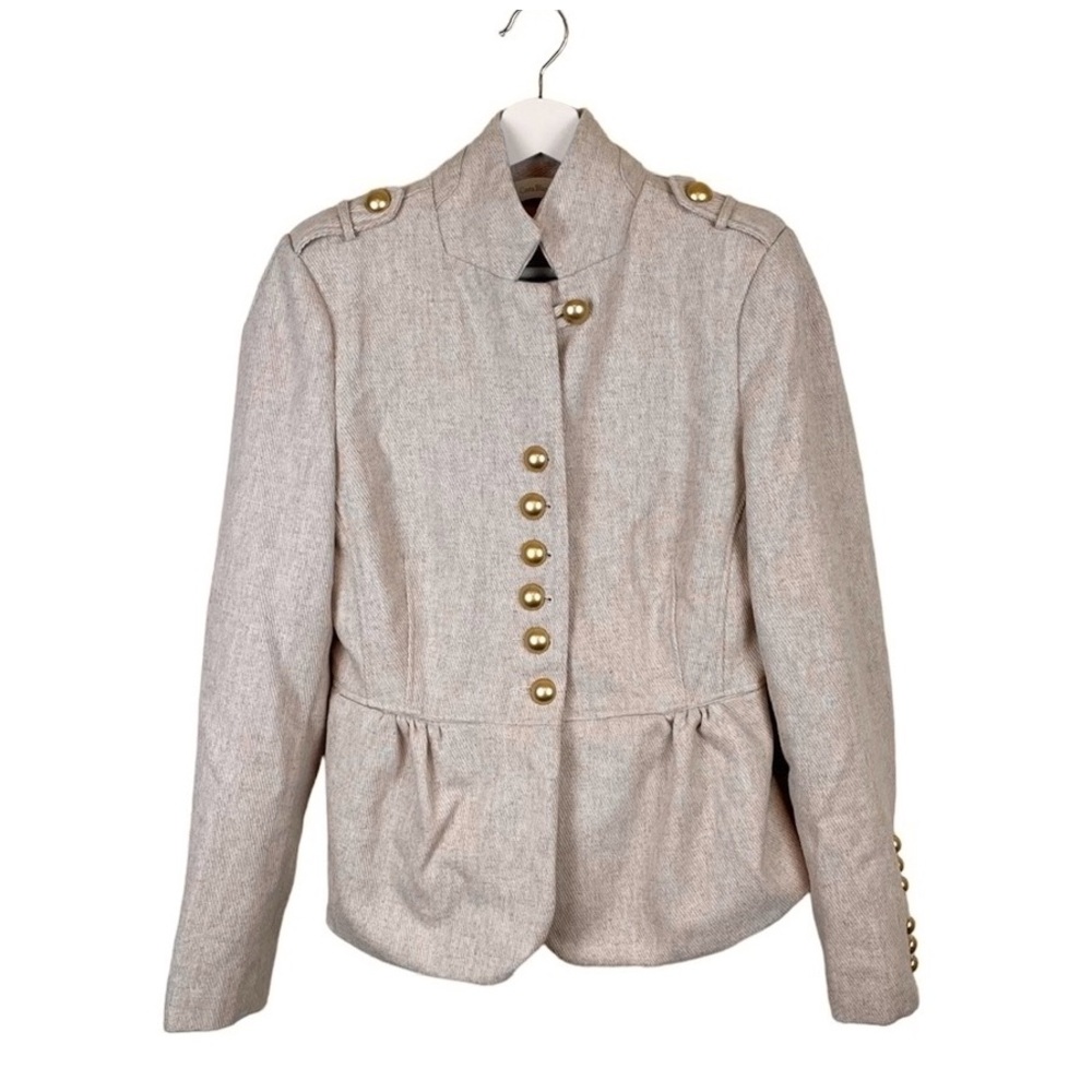 COSTA BLANCA Jacket Wool Camel Bronze Buttons Military Fit Flare NWT Sz 10